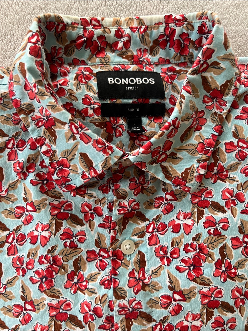 Bonobos Stretch Slim Fit Floral Short Sleeve Button Down Shirt Mens Size Large
